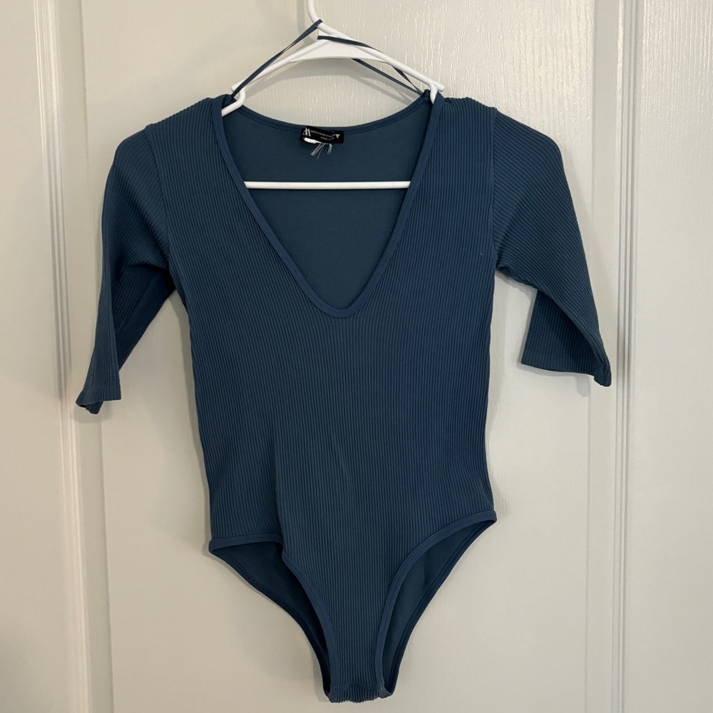 Zara Dusty Blue Ribbed Bodysuit